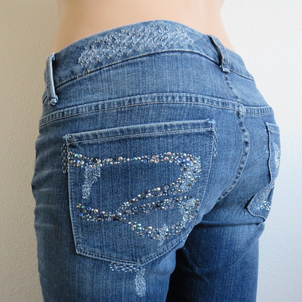 Seven7 Luxe Jeans Women's Distressed Rhinestone Embellished Bootcut Plus Size 18
